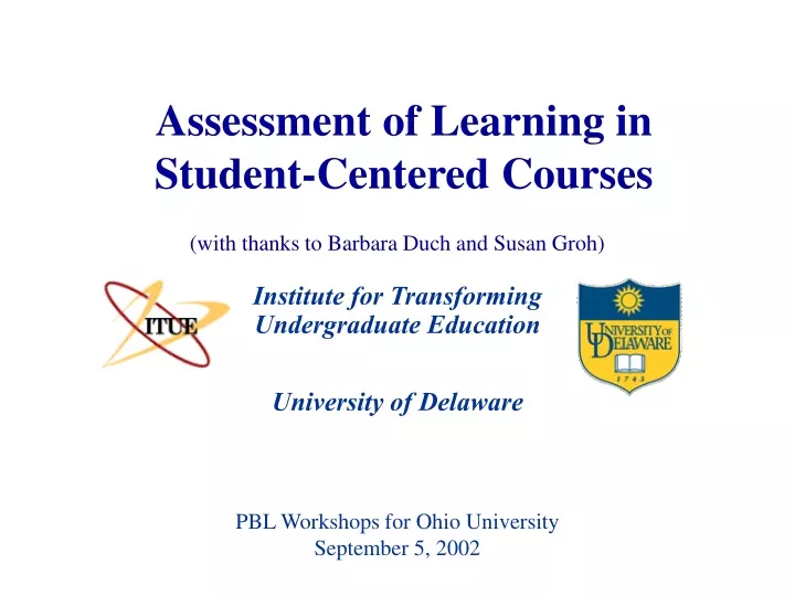 assessment of learning in student centered courses