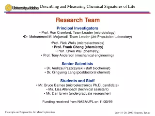 Principal Investigators  Prof. Ron Crawford, Team Leader (microbiology)