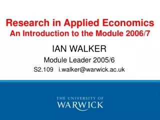 Research in Applied Economics  An Introduction to the Module 2006/7
