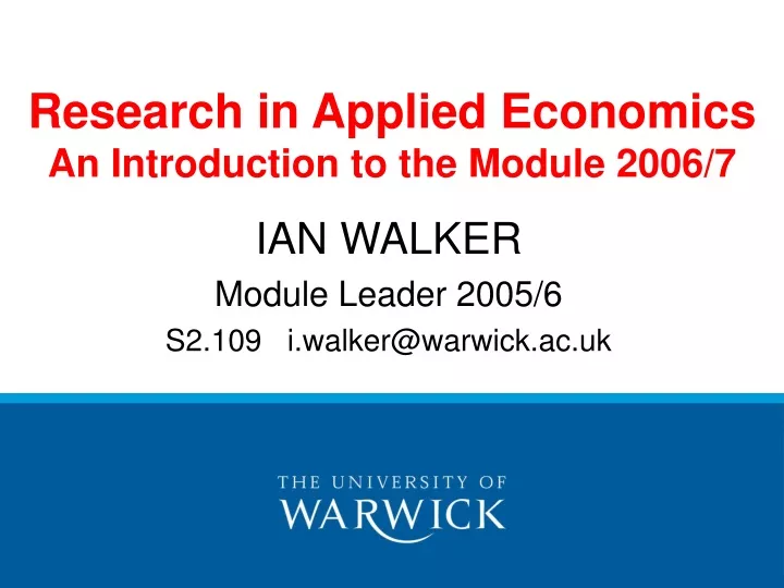 research in applied economics an introduction to the module 2006 7