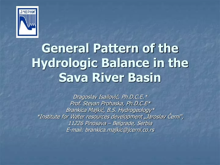 general pattern of the hydrologic balance in the sava river basin