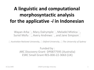 A  linguistic and computational  morphosyntactic analysis  for the applicative  - i  in Indonesian