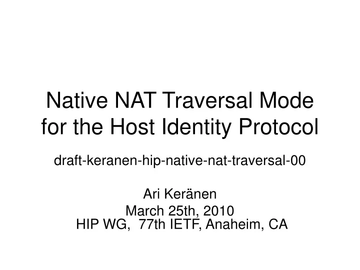 native nat traversal mode for the host identity protocol