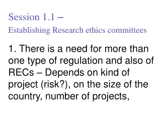Session 1.1  – Establishing Research ethics committees