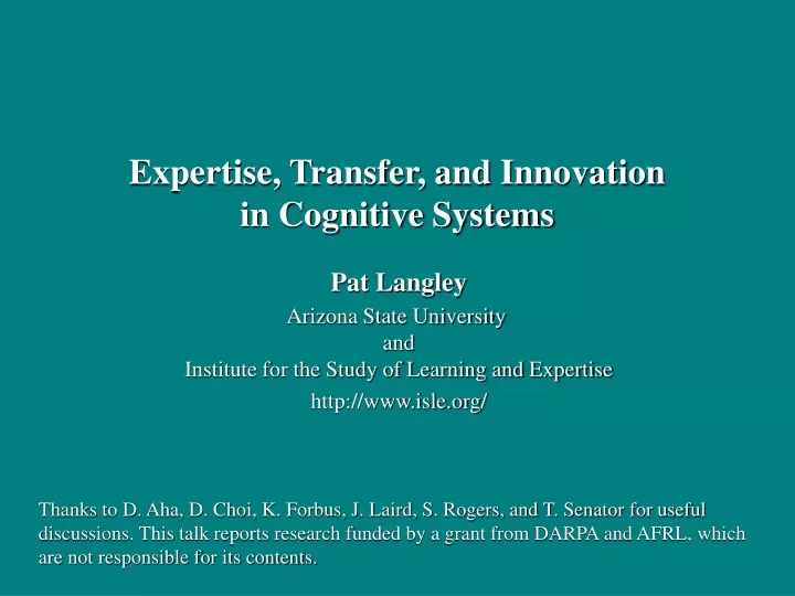 expertise transfer and innovation in cognitive