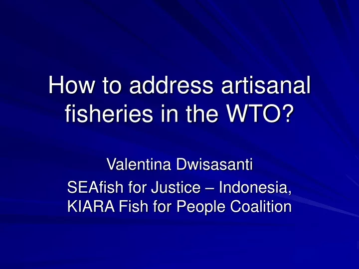 how to address artisanal fisheries in the wto