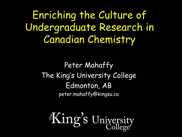 enriching the culture of undergraduate research in canadian chemistry