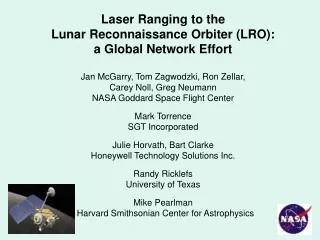 Laser Ranging to the Lunar Reconnaissance Orbiter (LRO):  a Global Network Effort