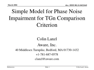 Simple Model for Phase Noise Impairment for TGn Comparison Criterion