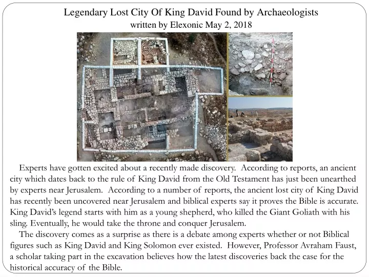 legendary lost city of king david found by archaeologists written by elexonic may 2 2018