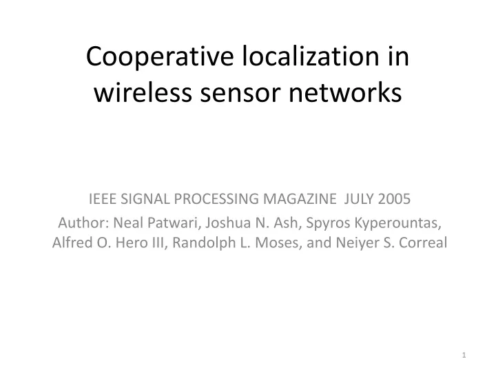 cooperative localization in wireless sensor networks