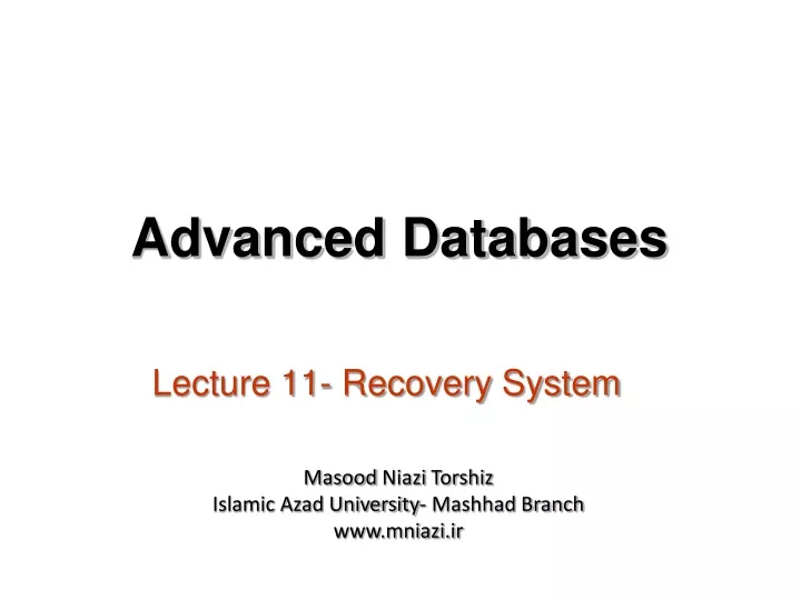lecture 11 recovery system