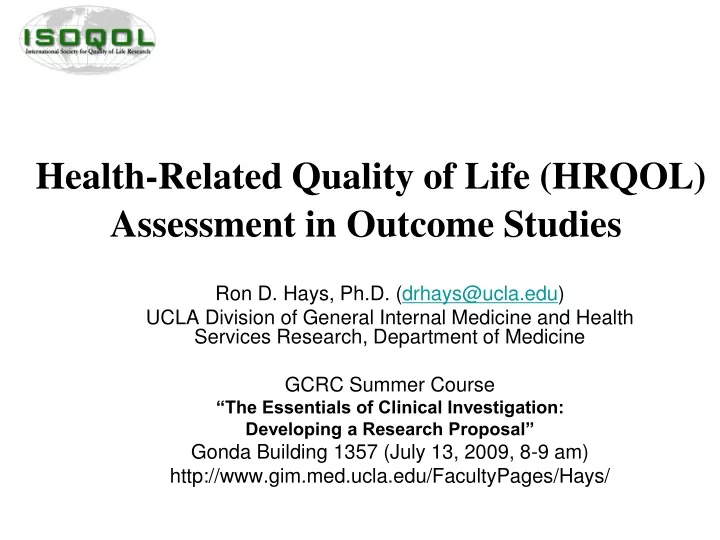 health related quality of life hrqol assessment in outcome studies