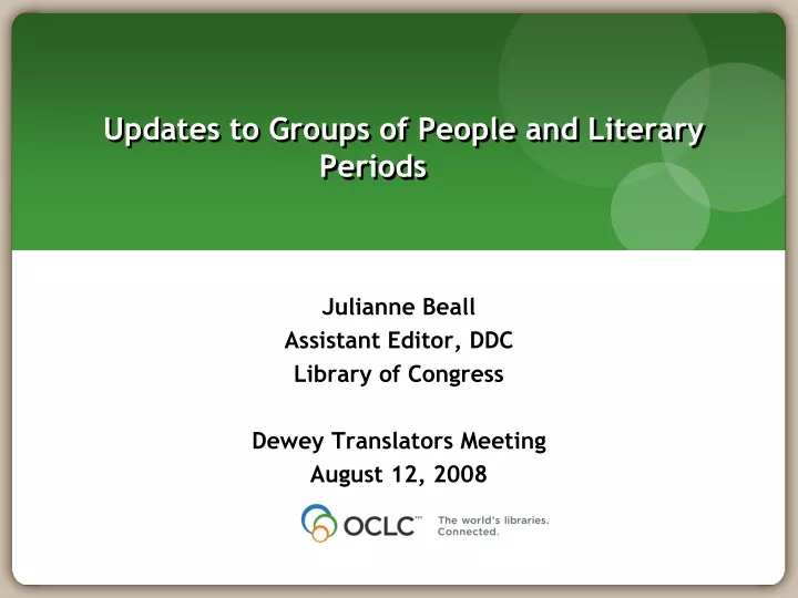 updates to groups of people and literary periods