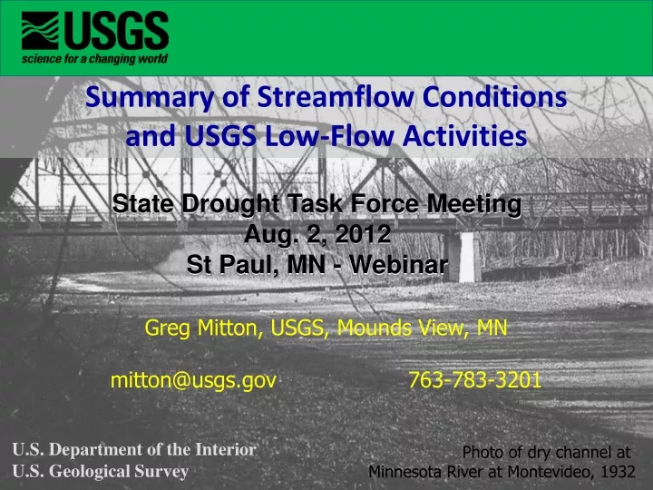 summary of streamflow conditions and usgs low flow activities