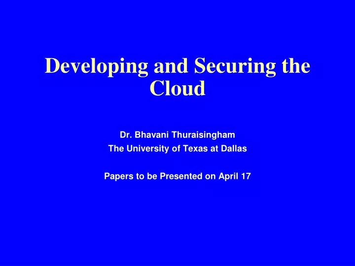 developing and securing the cloud