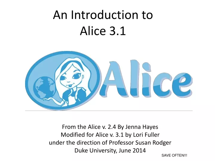 an introduction to alice 3 1
