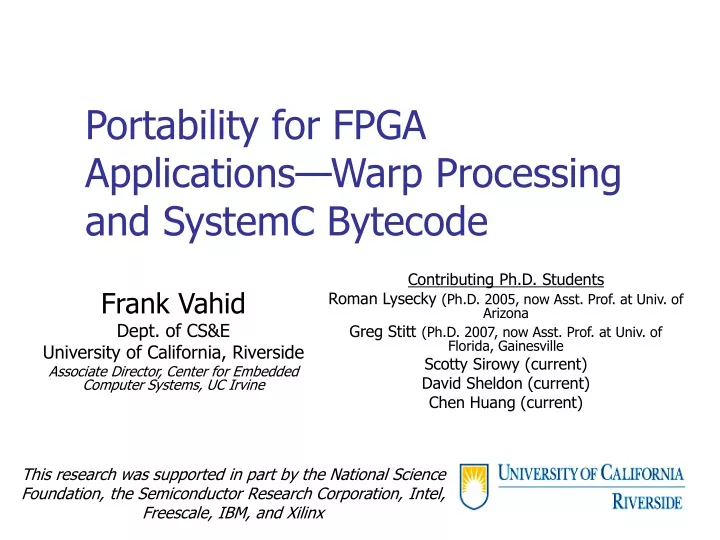 portability for fpga applications warp processing and systemc bytecode