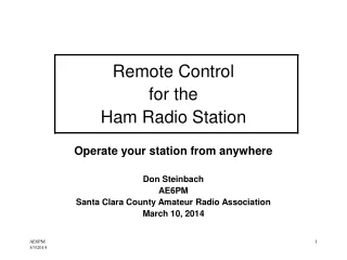Remote Control for the Ham Radio Station Operate your station from anywhere Don Steinbach AE6PM