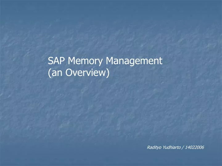 sap memory management an overview
