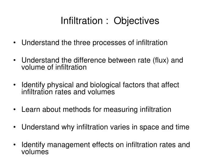 infiltration objectives