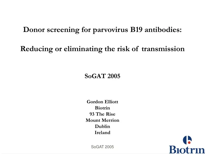 donor screening for parvovirus b19 antibodies