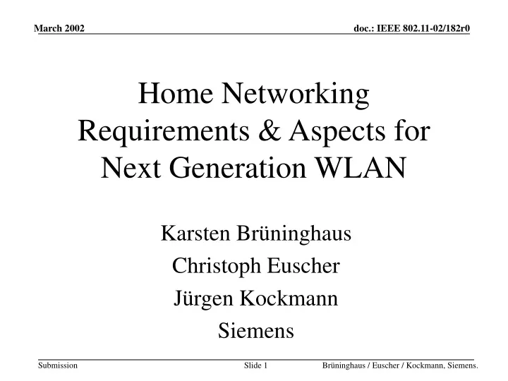 home networking requirements aspects for next generation wlan