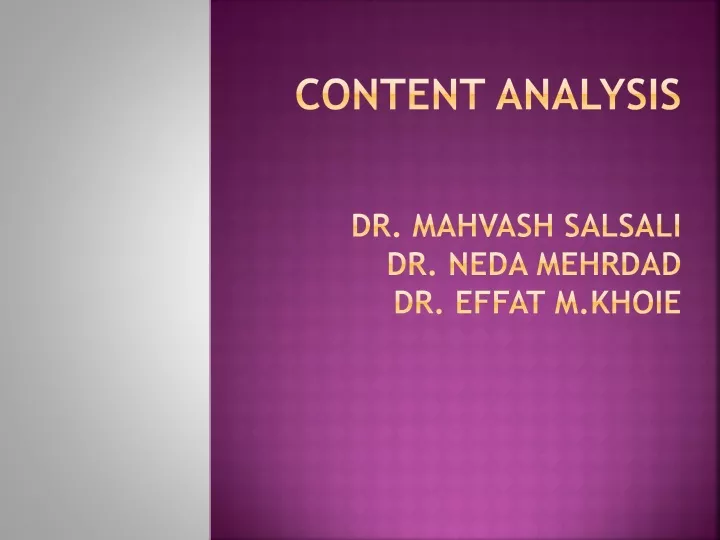 content analysis dr mahvash salsali dr neda mehrdad dr effat m khoie