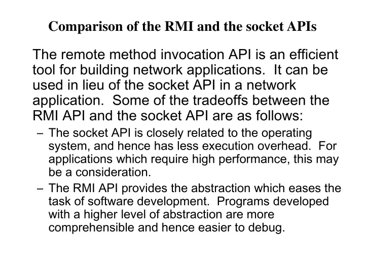 comparison of the rmi and the socket apis