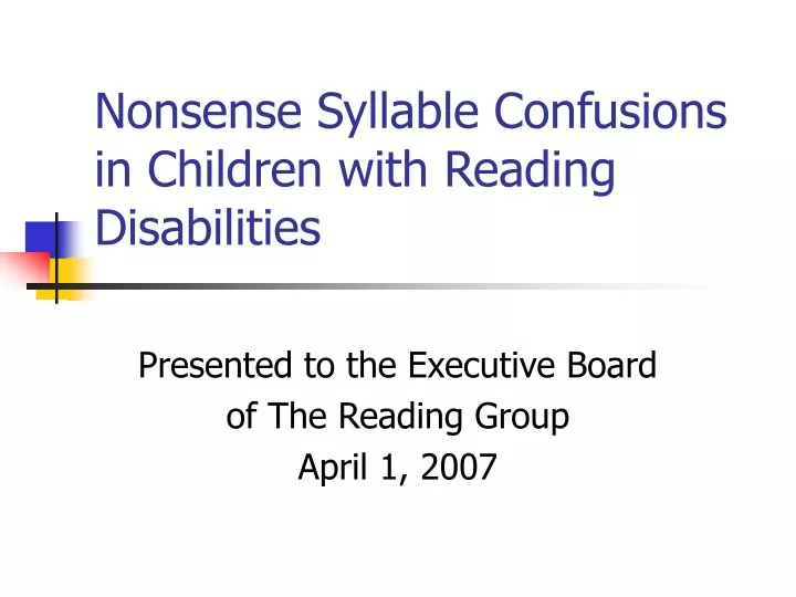 nonsense syllable confusions in children with reading disabilities