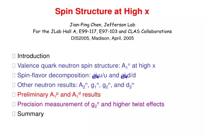 spin structure at high x