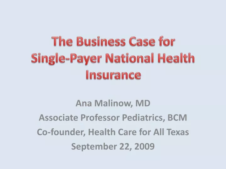 the business case for single payer national health insurance