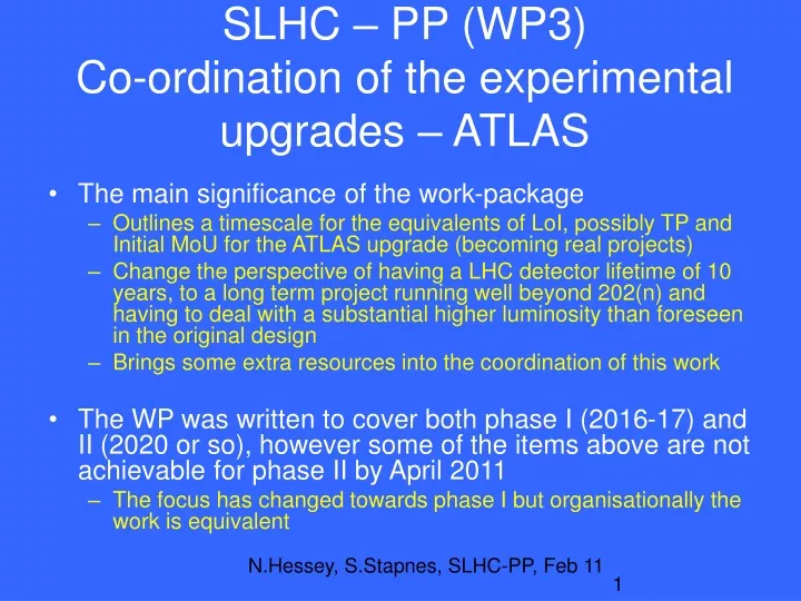 slhc pp wp3 co ordination of the experimental