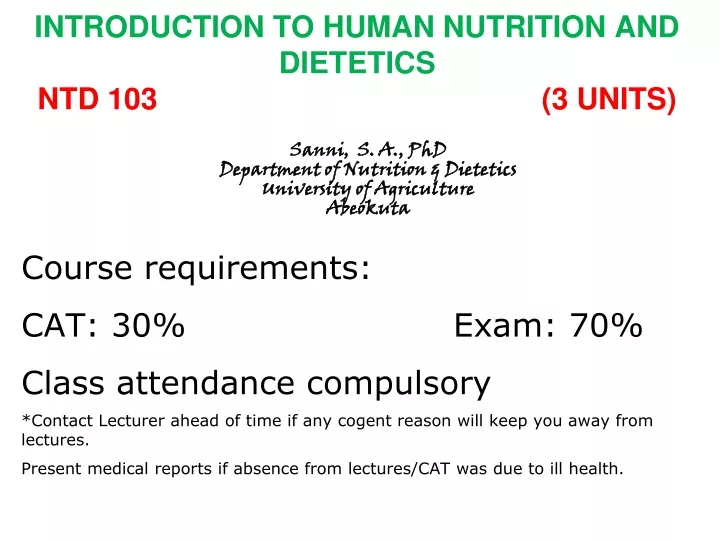 introduction to human nutrition and dietetics ntd 103 3 units