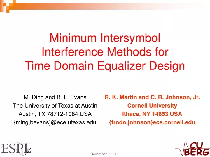 minimum intersymbol interference methods for time domain equalizer design