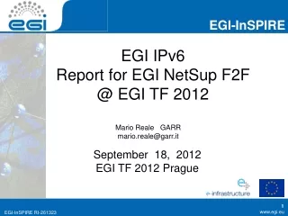 EGI IPv6 Report for EGI NetSup F2F  @ EGI TF 2012