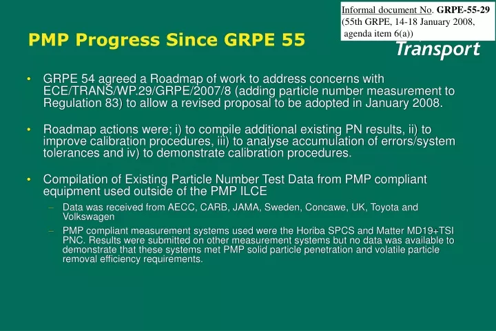 pmp progress since grpe 55