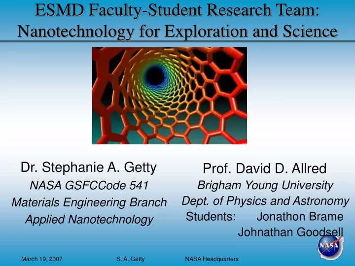 esmd faculty student research team nanotechnology for exploration and science