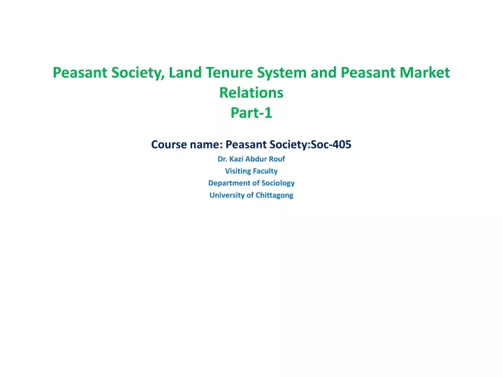 peasant society land tenure system and peasant market relations part 1