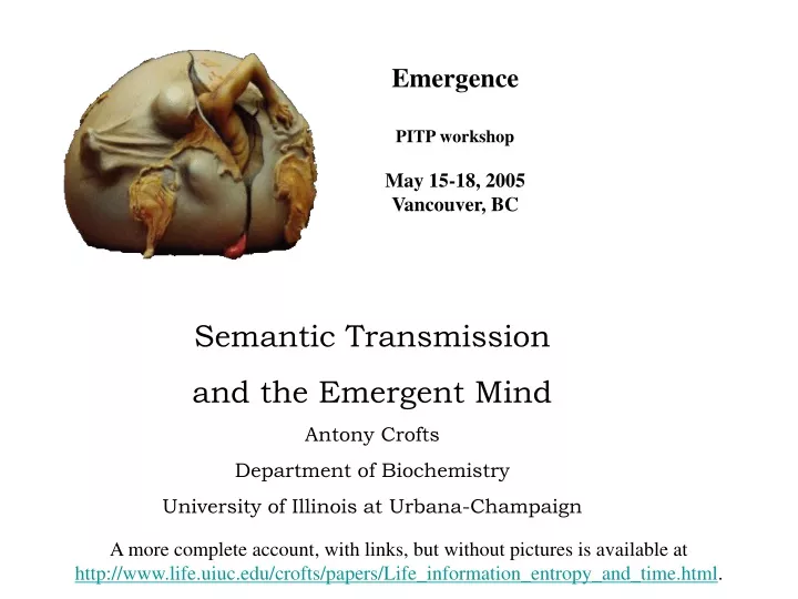 emergence pitp workshop may 15 18 2005 vancouver