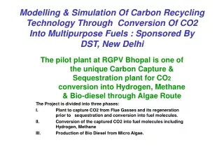 Pilot Plant for CO 2  Capture at RGPV – Salient Data