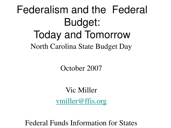 federalism and the federal budget today