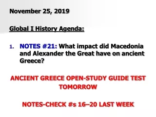 November  25, 2019 Global I  History Agenda :