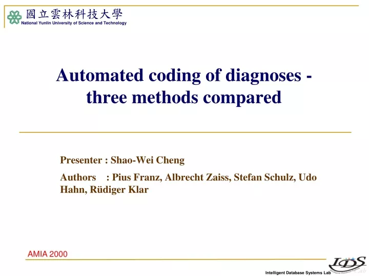 automated coding of diagnoses three methods compared
