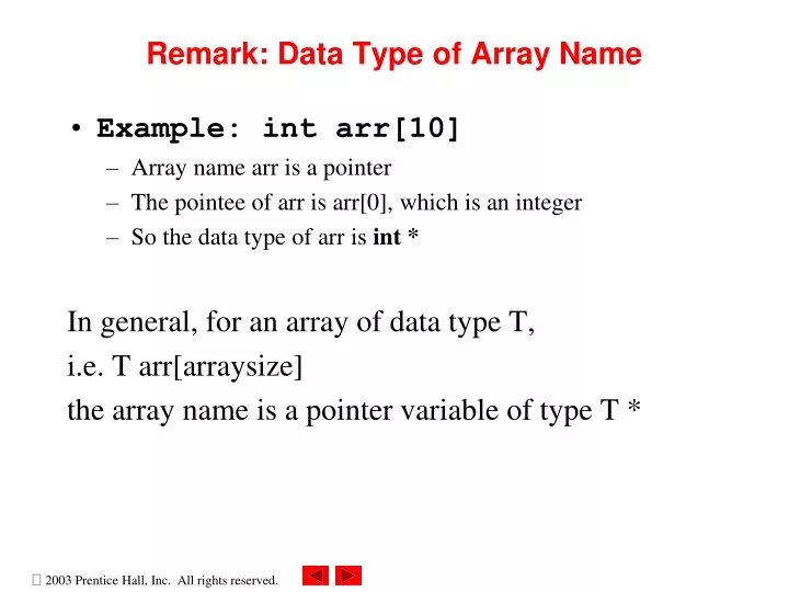 remark data type of array name