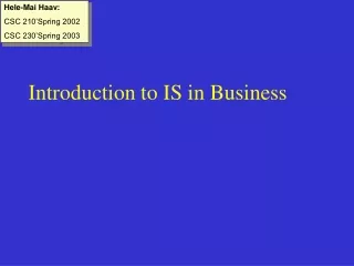 Introduction to IS in Business