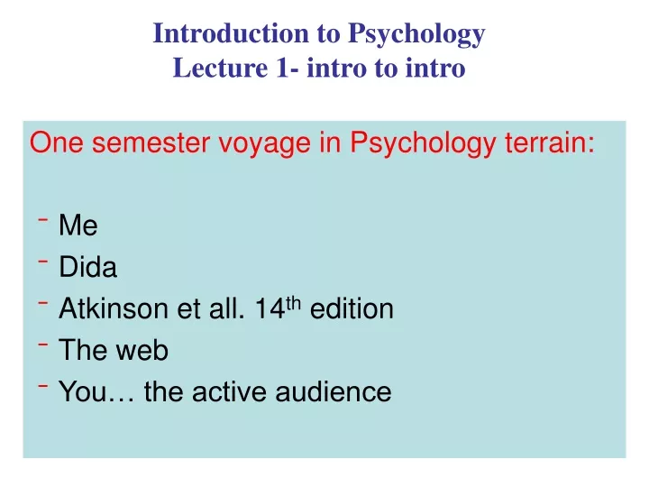 introduction to psychology lecture 1 intro to intro