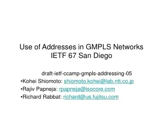 Use of Addresses in GMPLS Networks  IETF 67 San Diego