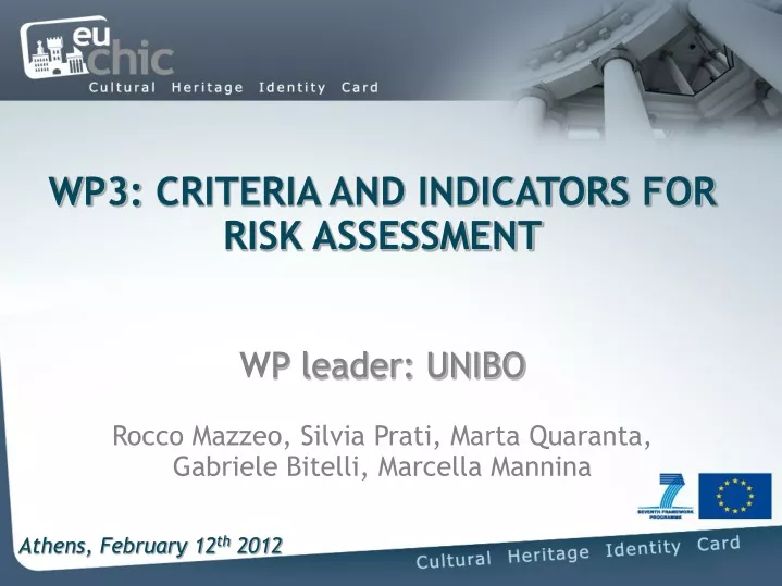 w p3 criteria and indicators for risk assessment