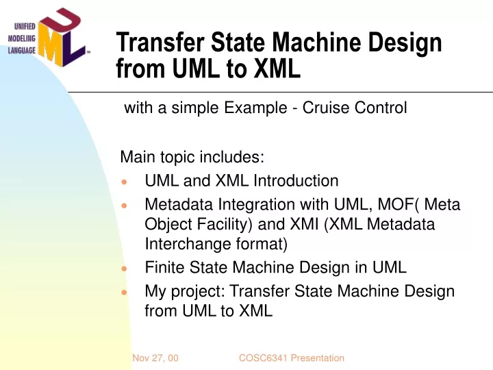 transfer state machine design from uml to xml